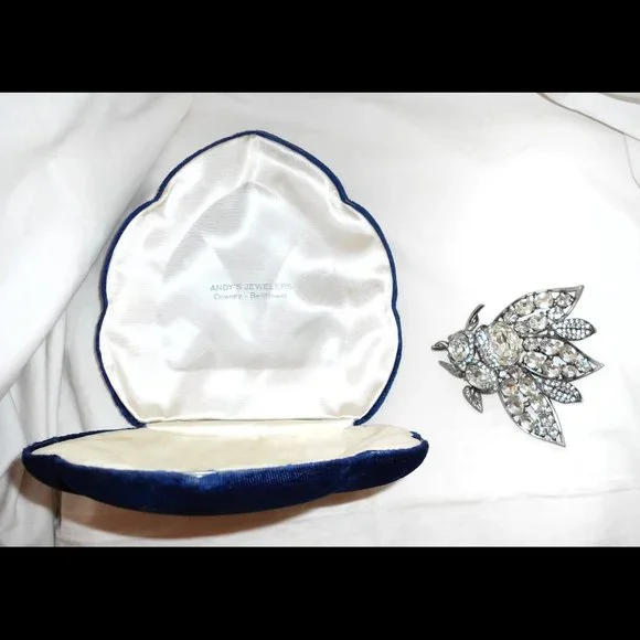 *ULTRA RARE* 1930s Large EISENBERG Vtg BEE Art Deco Double Pin Rhinestone Brooch - Picture 9 of 13